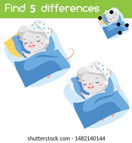 Find the differences educational children game with answer. Kids activity with cartoon sleeping mouse