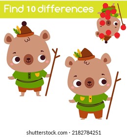 Encuentra las diferencias que los niños educacionales juegan con respuesta. Actividad infantil con oso de dibujos animados