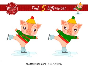 Find differences.  Educational game for children. Cartoon vector illustration. Cute cartoon pig.