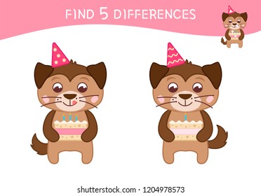 Find differences.  Educational game for children. Cartoon vector illustration cute dog.