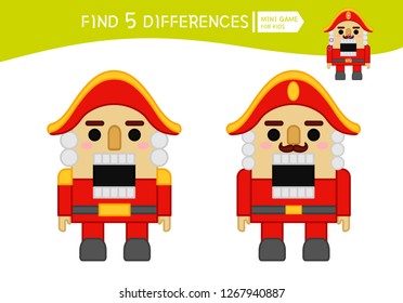 Find differences.  Educational game for children. Cartoon vector illustration of nutcracker.