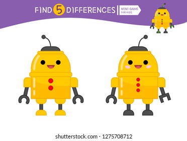 Find differences.  Educational game for children. Cartoon vector illustration of cute robot.