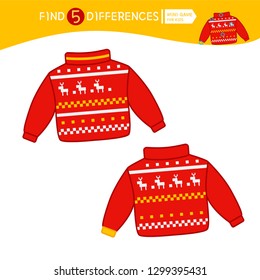 Find differences.  Educational game for children. Cartoon vector illustration of sweater.