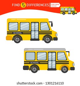 Find differences.  Educational game for children. Cartoon vector illustration of cartoon bus.