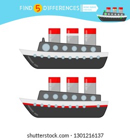 Find differences.  Educational game for children. Cartoon vector illustration of ship.