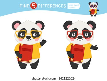 Find differences.  Educational game for children. Cartoon vector illustration of cute panda.