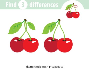 Find differences, educational game for children, cherry