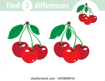 Find differences, educational game for children, cherry