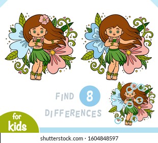 Find differences educational game for children, Hawaiian girl dancing hula
