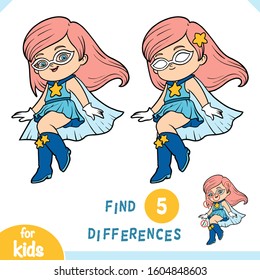 Find differences, educational game for children, Super hero girl