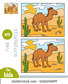 Find differences, educational game for children, One-humped camel on a desert background