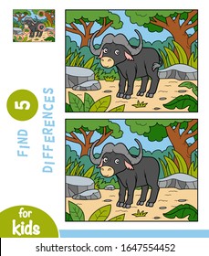 Find differences, educational game for children, Buffalo in the African savannah