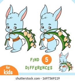 Find differences, educational game for children, Cute bunny and lilies of the valley