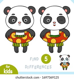 Find differences, educational game for children, Cute panda and inflatable rubber ring