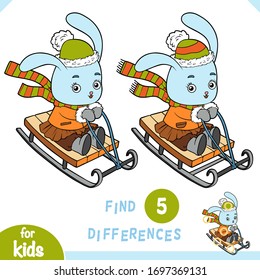 Find differences, educational game for children, Cute bunny on a sled