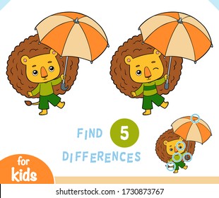 Find differences educational game for children, Cute lion and umbrella