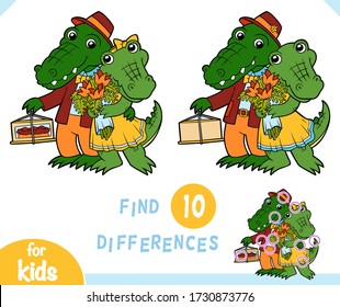 Find differences educational game for children, Cute crocodiles on a date