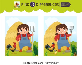 Find differences.  Educational game for children. On the farm collection.