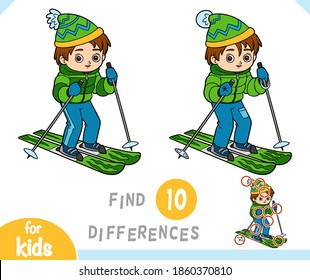 Find differences, educational game for children, Boy skiing
