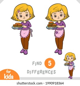 Find differences, educational game for children, Girl and burgers on a tray