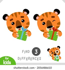 Find differences, educational game for children, Tiger and gift