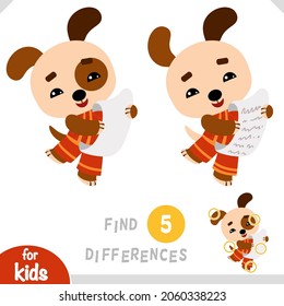 Encontrar diferencias, juego educativo para niños, perro de personaje chino de año nuevo y desplazamiento en blanco