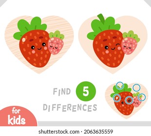 Find differences educational game for children, Cartoon characters two strawberries