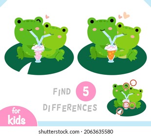 Find differences educational game for children, Cartoon cute characters two frogs and milkshake