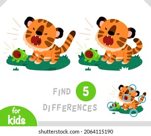 Find differences educational game for children, Cartoon characters tiger and frogs screaming