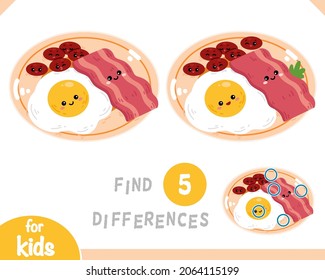 Find differences educational game for children, Cartoon illustration breakfast