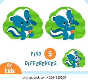 Find differences educational game for children, Cartoon characters skunk