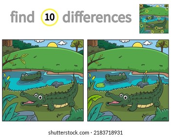 Find differences. educational game for children. vector illustration of crocodile on the lake