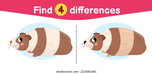 Find differences.  Educational game for children. Cartoon vector illustration of cute guinea pig..