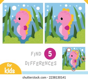 Find differences educational game for children, Cute seahorse and sea background