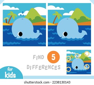 Encontrar diferencias en juegos educativos para niños, ballenas cutas y antecedentes de islas tropicales