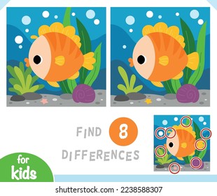 Find differences educational game for children, Cute fish and undersea background