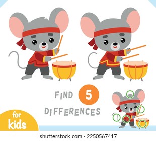 Find differences educational game for children, Chinese new year character mouse and drum Tanggu