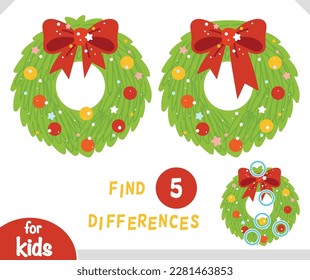 Find differences educational game for children, Christmas wreath