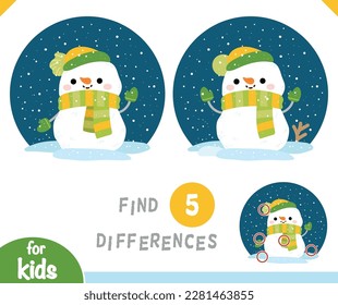 Find differences educational game for children, Cute snowman