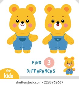 Find differences, educational game for children, Cute little bear character