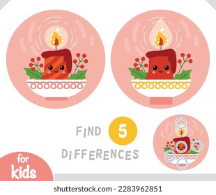 Find differences educational game for children, Cute Christmas candle