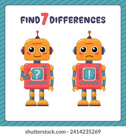 Buscar diferencias. Juego educativo para niños. Dibujo vectorial de dibujos animados de un lindo robot.