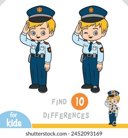 Find differences, educational game for children, Police officer