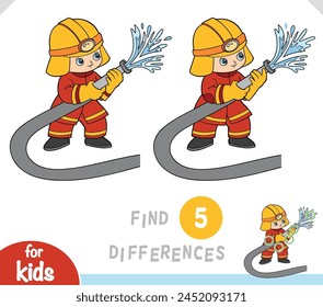 Find differences, educational game for children, Firefighter using fire hose