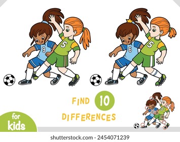 Find differences, educational game for children, Two girls playing football