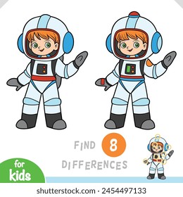 Find differences, educational game for children, Cute cartoon girl astronaut