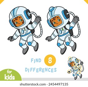 Encuentra diferencias juego educativo para los niños, astronauta niña de dibujos animados lindo