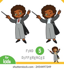 Find differences, educational game for children, Cute cartoon girl the conductor of orchestra and stick