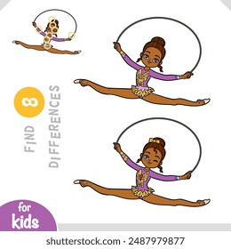 Find differences, educational game for children, The African gymnast girl jumping rope