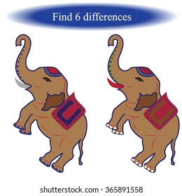 Find differences ( Elephant ) for children. Vector illustration